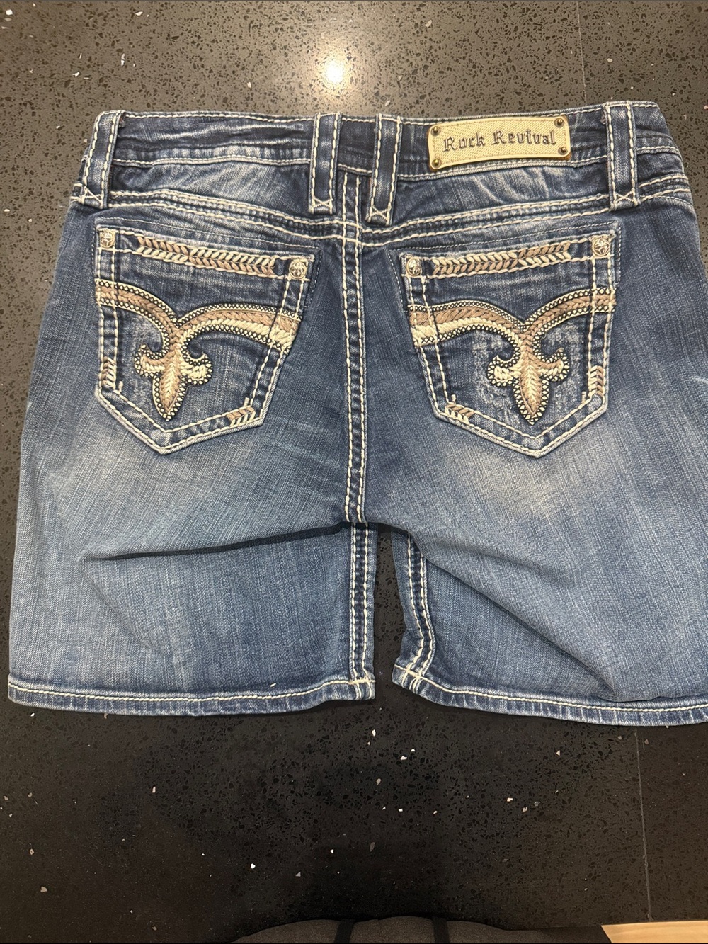 Rock Revival Blue Denim Embroidered Pocket Shorts